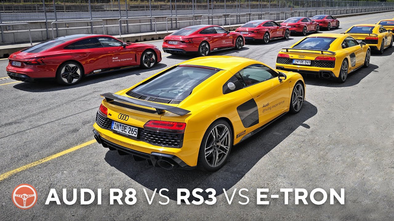 349ad4c1ab8a9dd7999ccffdf685302b Videotest, recenzia, test: Benzín vs elektro: Audi RS3 vs R8 V10 vs RS e-tron GT. Audi driving experience - volant.tv